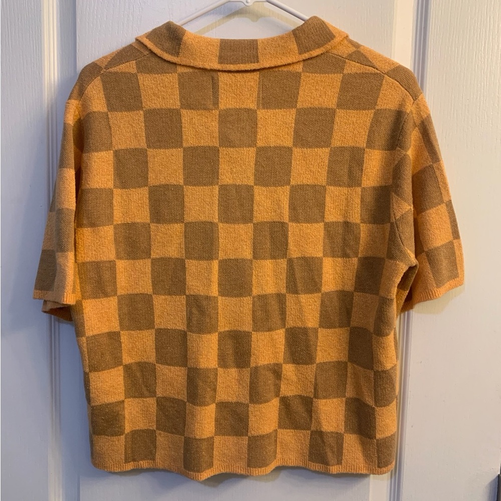 UGG Checkered Orange and Brown Knit Jeannie Button Up Sweater Top Size Small NWT - Picture 6 of 6
